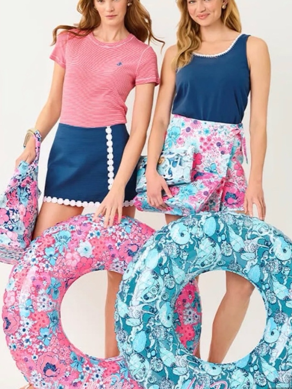 Lilly Pulitzer Blue & Pink Floral Set of Two Pool Tubes! GWP! - Picture 4 of 5